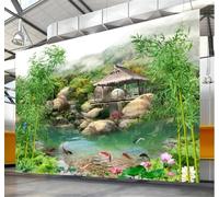 Fresco Poetico Boschetto Di Bambù Paesaggio Paese Delle Meraviglie Montagne E Acque Moderna Carta Da Parati 3D Seta Pregiata Testurizzata Ideale Per La Camera Letto Del Soggiorno-250cm×170cm