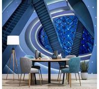Fresco Poetico Geometrico Anelli Blu Scale Museo Della Scienza 3D Carta da Parati Tessuto in Seta Ufficio Sala Pranzo Divano Camera Soggiorno TV Sfondo Muro-430cm×300cm