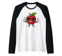 Fresco Red Cartoon Apple con occhiali da sole Maglia con Maniche Raglan