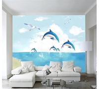 Fresco Spiaggia Mare Delfini Cielo Moderna Carta Da Parati 3D Seta Pregiata Testurizzata Ideale Per La Camera Letto Del Soggiorno-150cm×105cm