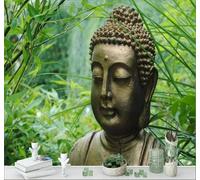 Fresco Thailandia Bello Boschetto Di Bambù Testa Di Buddha Decorazione Moderna Carta Da Parati 3D Seta Pregiata Testurizzata Ideale Per La Camera Letto Del Soggiorno-150cm×105cm