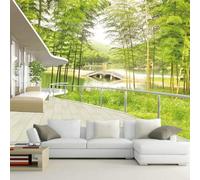 Fresco Tridimensionale Verde Bambù Architettura Moderna Carta Da Parati 3D Seta Pregiata Testurizzata Ideale Per La Camera Letto Del Soggiorno-400cm×280cm