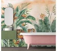 Fresco Tropicale Giungla Acquerellato Tigre Moderna Carta Da Parati 3D Seta Pregiata Testurizzata Ideale Per La Camera Letto Del Soggiorno-350cm×256cm