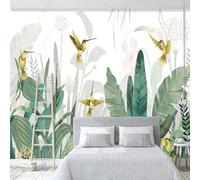 Fresco Tropicale Piante Foglie Verdi Oro Uccelli In Volo 3D Carta da Parati Premium Aspetto Della Seta Studio Soggiorno Camera Letto Parete Divano Muro-150cm×105cm
