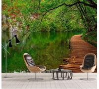Fresco Verde Foresta Boardwalk Path Fiume 3D Carta Da Parati Facile Installare Mobili Sfondi Ufficio Divano Camera Letto Sfondo Decorazione Murale-350cm×256cm