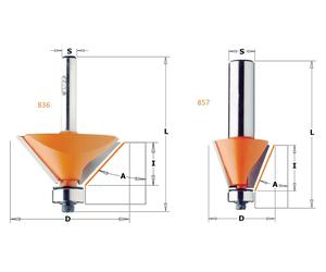 Frese CMT per smussare,con cuscinetto guida COD. 736 - 836 - 936 - 857 - 957