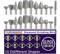 Frese diamantate 22 pezzi, 120 grani punta rettifica diamantata per Dremel, Accessori Rotary Tool con asta da 3 mm Per Vetro, Pietre Preziose, Pe Giada, Lucidatura Dettagli, Incisione