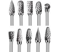 Frese su gambo in carburo di tungsteno a doppio taglio, 10 pezzi kit frese rotanti da 1/8" testa di affilatura da 6 mm per intaglio su legno, lucidatura metalli, incisione, foratura