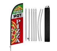 Fresh Hot Pizza Feather Flag, bandiera pubblicitaria per pizza fresca calda da 2,4 m, con asta in acciaio inox, picchetto per terra, cartelli per pizza fresca calda per aziende e vetrine