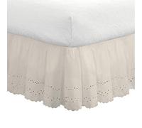 FRESH IDEAS Eyelet Bed Skirt Dust Ruffle Embroidered Details, Extra Long 18" Drop Length Gathered Styling, Full, Ivory (FRE30018IVOR02)
