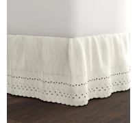 FRESH IDEAS Ruffled Eyelet Bed Skirt Dust Ruffle with Gathered Styling And Embroidered Details, 14" Drop Length Stile Classico da 35,6 cm di Lunghezza, Misto Cotone, Avorio, King