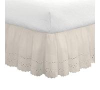 Fresh Ideas Gonna da Letto con Occhielli increspati, con Volant e Dettagli Ricamati, Lunghezza 35,6 cm Classico arricciata Stile, Poliestere, Avorio, Queen