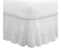 FRESH IDEAS Ruffled Eyelet Bed Skirt Dust Ruffle with Gathered Styling And Embroidered Details, 18" Drop Length Lunghezza Extra Lunga 45,7 cm per Acconciature, Cotone Poliestere, Bianco, Completo
