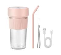 Fresh Juice - Frullatore portatile veloce da 350 ml per frullati | Mixer per succo di frutta con design in paglia con 6 pale per viaggi, sport, palestra | USB ricaricabile