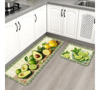 Fresh Squeeze - Tappetini da cucina per pavimenti, morbidi tappetini con motivo avocado e agrumi, comodi e lavabili, per cucina, lavanderia e bagno, 2 pezzi
