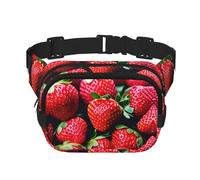 Fresh Strawberry Print Square Double Layer bag Waist Bag Trendy Pack Travel Bag con Bel Regolabile, nero, Taglia unica