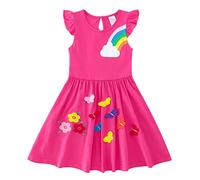 Freshhoodies Abiti Ragazze Rosa Rossa Abito Arcobaleno Senza Maniche Cotone 6-7 Anni Unicorno Fiore da Sole Bambini Tasche Righe