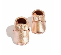 Freshly Picked - Mocassini con fiocco in pelle con suola morbida - Scarpe da bambina - Taglie da 1 a 5 - Colori multipli, Oro rosa, 1 Infant