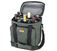 Freshore Insulated Wine Carrier Borsa da 6 bottiglie Tote - Borsa da viaggio imbottita portatile da viaggio imbottita tracolla regolabile - (Verde scuro)