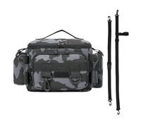 Freshwater Fishing Bag, Water-Resistant Tackle Box Bag, Saltwater & Freshwater Gear Storage, Padded Shoulder Strap for Pliers and Accessories, 35x14x21 cm, Camouflage and Gray