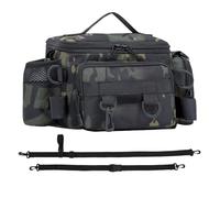 Freshwater Fishing Bag, Water-Resistant Tackle Box Bag, Saltwater & Freshwater Gear Storage, Padded Shoulder Strap for Pliers and Accessories, 35x14x21 cm, Camouflage and Gray
