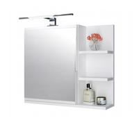 FreshYou Mobiletto a specchio 60x50 bianco, mobiletto da bagno con ripiani, specchio da bagno, mobiletto sospeso, mobiletto da parete LAMPADA LED - Destra