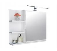 FreshYou Mobiletto a specchio 60x50 bianco, mobiletto da bagno con ripiani, specchio da bagno, mobiletto sospeso, mobiletto da parete LAMPADA LED - Sinistra