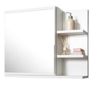 FreshYou Mobiletto a specchio 60x50 bianco, per il bagno con mensole, specchio da bagno, mobiletto sospeso - da parete - destra