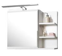 FreshYou Mobiletto a specchio 60x50 bianco, per il bagno con mensole, specchio da bagno, mobiletto sospeso - da parete, LAMPADA LED - Destra