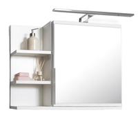 FreshYou Mobiletto a specchio 60x50 bianco, per il bagno con mensole, specchio da bagno, mobiletto sospeso - da parete, LAMPADA LED - Sinistra