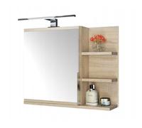 FreshYou Mobiletto a specchio 60x50 sonoma, mobiletto da bagno con ripiani, specchio da bagno, mobiletto sospeso, mobiletto da parete LAMPADA LED - Destra