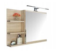 FreshYou Mobiletto a specchio 60x50 sonoma, mobiletto da bagno con ripiani, specchio da bagno, mobiletto sospeso, mobiletto da parete LAMPADA LED - Sinistra