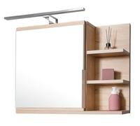 FreshYou Mobiletto a specchio 60x50 sonoma, per il bagno con mensole, specchio da bagno, mobiletto sospeso - da parete, LAMPADA LED - Destra