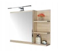 FreshYou Mobiletto a specchio 60x50 sonoma, per il bagno con mensole, specchio da bagno, mobiletto sospeso - da parete, LAMPADA LED - Destra