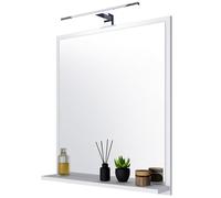 FreshYou Specchio da bagno con 1 ripiano, sospeso, specchio per corridoio, camera da letto, bagno, bianco 60X70 cm LAMPADA LED