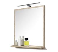 FreshYou Specchio da bagno con 1 ripiano, sospeso, specchio per corridoio, camera da letto, bagno, Sonoma Oak 60X70 cm - LAMPADA LED