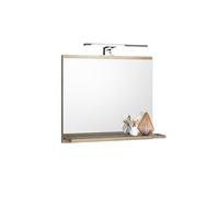 FreshYou Specchio da bagno con 1 ripiano, sospeso, specchio per corridoio, camera da letto, bagno, Sonoma Oak 60X50 cm - LAMPADA LED