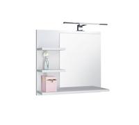 FreshYou Specchio da bagno con 3 ripiani, sospeso, specchio per corridoio, camera da letto, bagno, bianco 60X50 cm LAMPADA LED - Sinistro