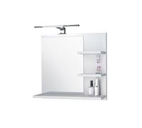 FreshYou Specchio da bagno con 3 ripiani, sospeso, specchio per corridoio, camera da letto, bagno, bianco 60X50 cm LAMPADA LED - Destro