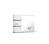 FreshYou Specchio da bagno con 3 ripiani, sospeso, specchio per corridoio, camera da letto, bagno, bianco 60X50 cm - Sinistro