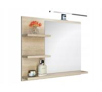 FreshYou Specchio da bagno con 3 ripiani, sospeso, specchio per corridoio, camera da letto, bagno, Sonoma Oak 60X50 cm - LAMPADA LED - Sinistro