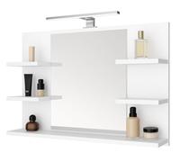 FreshYou Specchio da bagno con 5 ripiani, sospeso, specchio per corridoio, camera da letto, bagno, bianco 80X50 cm LAMPADA LED