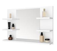 FreshYou Specchio da bagno con 5 ripiani, sospeso, specchio per corridoio, camera da letto, bagno, bianco 80X50 cm