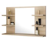 FreshYou Specchio da bagno con 5 ripiani, sospeso, specchio per corridoio, camera da letto, bagno, Sonoma Oak 80X50 cm