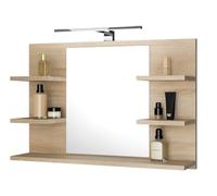 FreshYou Specchio da bagno con 5 ripiani, sospeso, specchio per corridoio, camera da letto, bagno, Sonoma Oak 80X50 cm LAMPADA LED