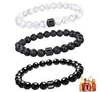 Fresilkora 3 braccialetti anti alcolici, da uomo, con perline, regolabili, per uomini e donne, allevia l'ansia e lo stress da astinenza, riduce la voglia di bere (nero + bianco)