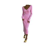 FRESQA Abito Longuette Longuette Avvolgente in Maglia a Coste Autunno Inverno per Donna Abito Aderente Senza Schienale con Scollo a V a Maniche Lunghe Stile Semplice Casual