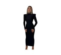 FRESQA Abito Lungo Lungo Aderente a Maniche Lunghe Imbottito con Spalline Green Party Club Abito Lungo Primavera Autunno Moda Donna Abiti Eleganti
