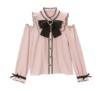 FRESQA Camicette da Donna Eleganti Camicia Abbigliamento Lolita Giapponese 2023 Nuove Camicette a Cuore Lungo con Spalle Scoperte e Maniche Lunghe