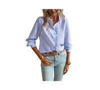 FRESQA Camicia Bianca da Donna Autunno Manica Lunga Top Femminile Elegante Moda Monopetto Camicette Casual a Righe da Ufficio da Donna